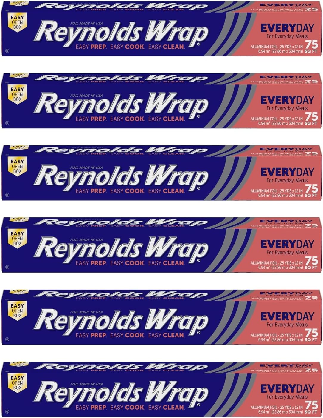 Reynolds Wrap Everyday Strength Aluminum Foil, 75 Square Feet (Pack of 6)