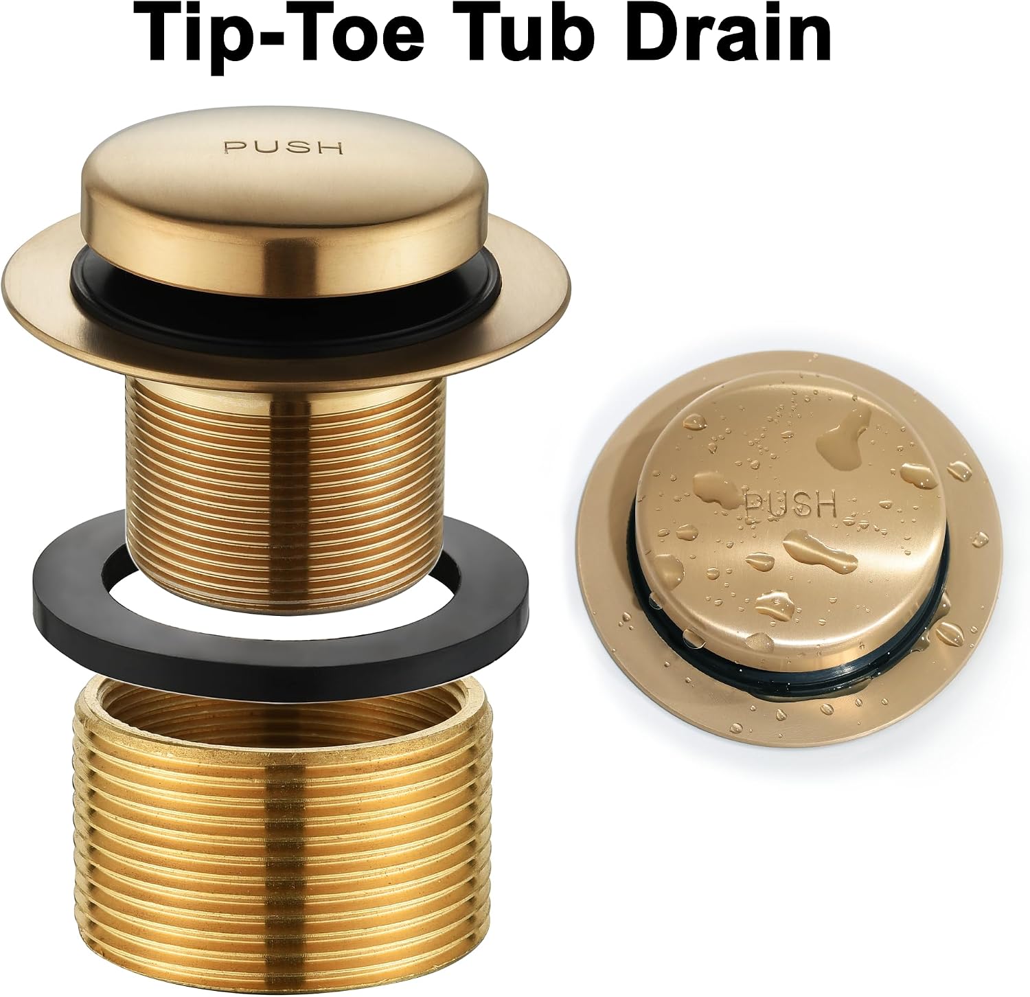 Two-Hole Style Tip-Toe Bathtub Drain Kit, Champagne Bronze