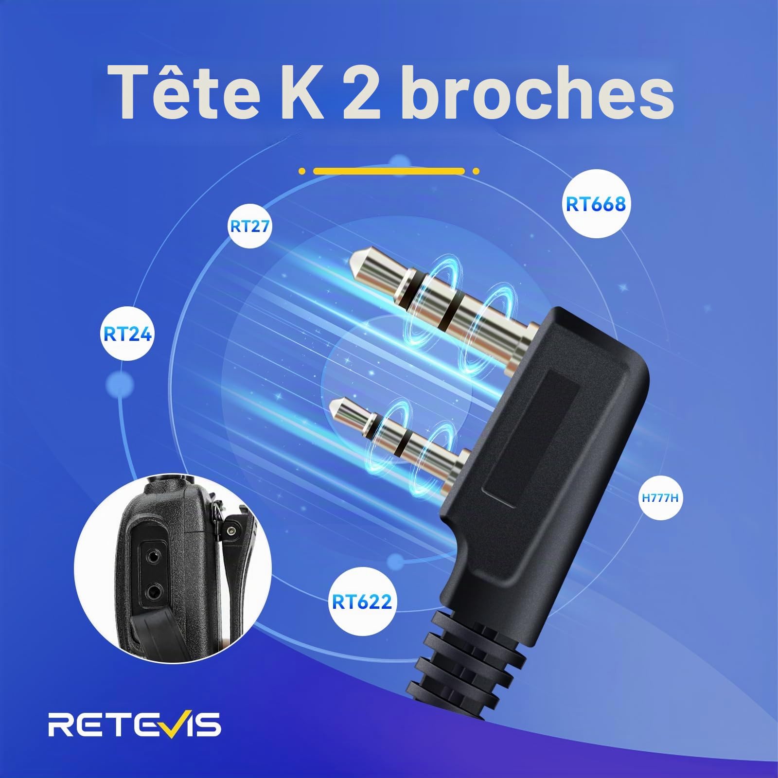 Retevis Lot de 10 écouteurs sans Fil à 2 Broches - Compatible avec Talkie Walkie RT24 RT27 RT22 RT622 RT617 RT618 RT619 Baofeng BF-88E BF-88S Tyhbelle BF-88E Kenwood