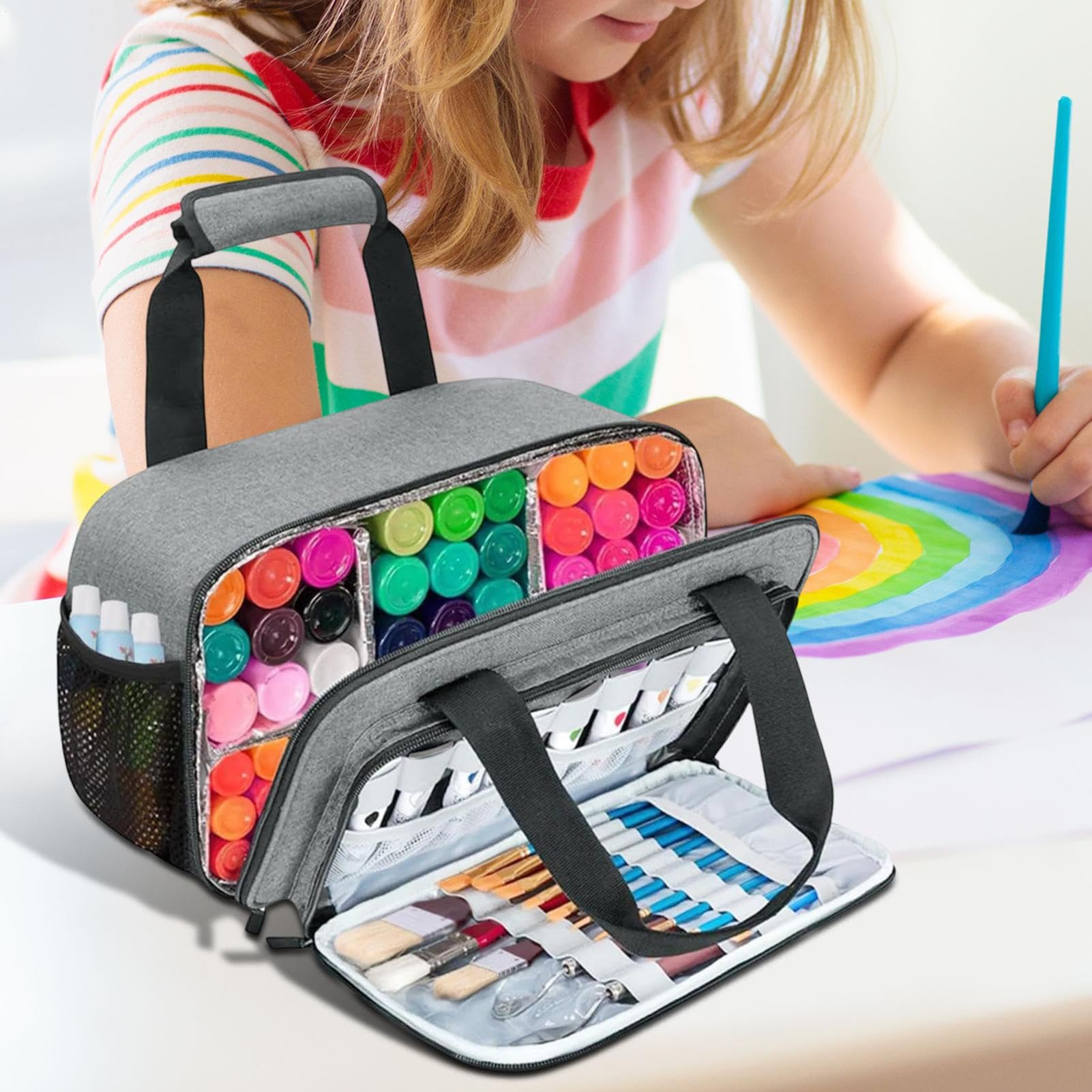 Bolsas Para Materiales Artísticos | Bolsa de Transporte con Compartimentos para Almacenamiento de Arte | Estuche de Gran Capacidad con Bolsillos y Asas para Pinturas, Rotuladores y Material de Oficina