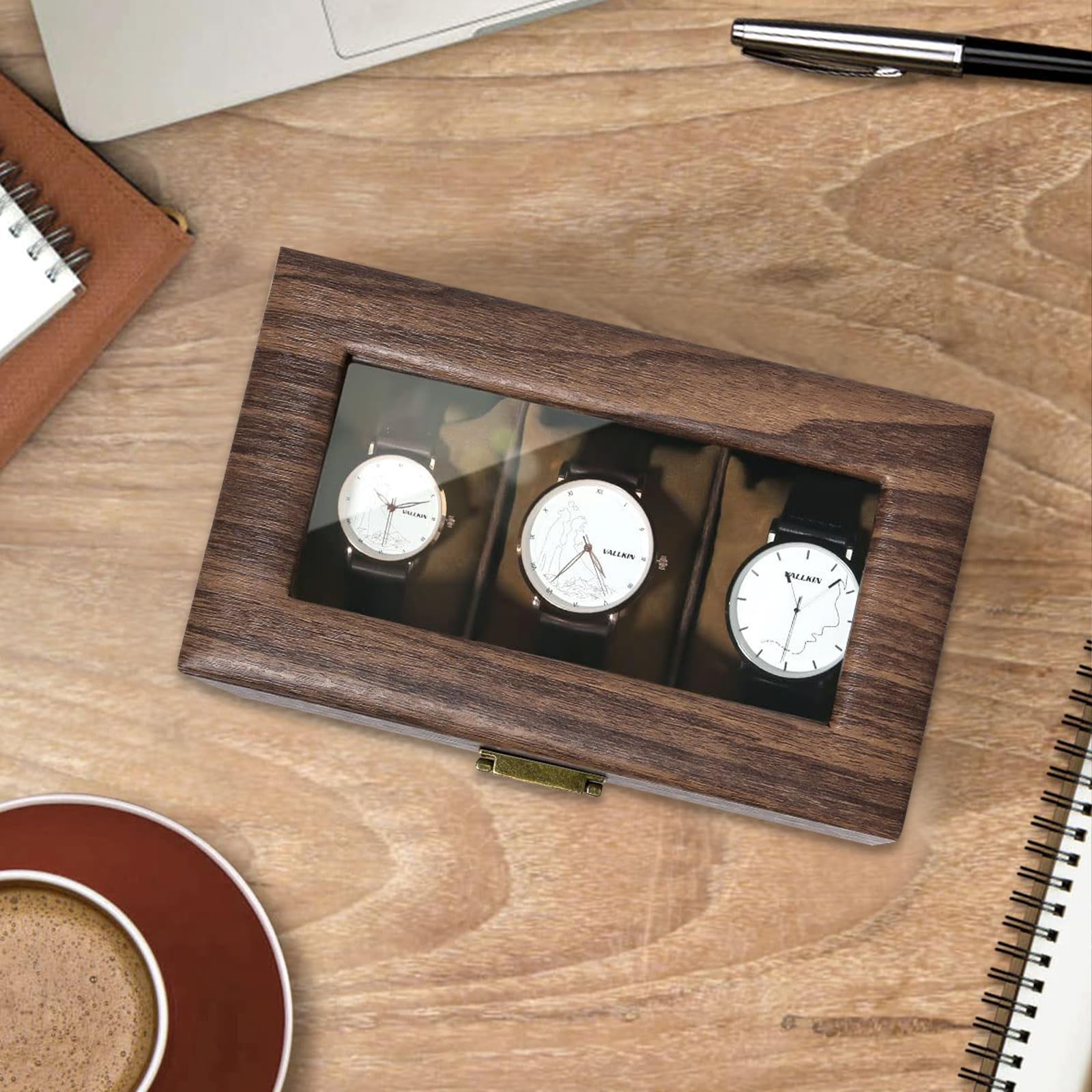 Coffret à Montres En Bois 3 Places Avec Couvercle Transparent – Idéal Cadeau Pour Collectionneurs