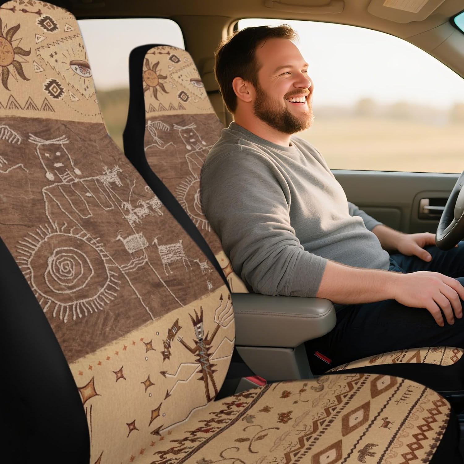 Ethnic Western Aztec Car Seat Covers for Front Seats, Tribal Aztec Seat Cover 2 Pack, Universal Fit Interior Seat Protector Cushion Covers for Cars SUV Truck