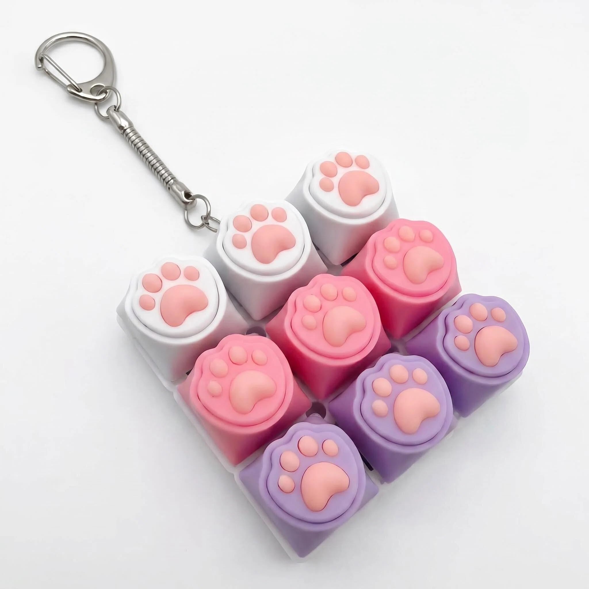 Fidget Button for Cat Keyboard - Cute Fidgets Stress Relief Toy for Adults, Portable Plastic Fidget Toy, Keychain Accessory, Clicker Fidget Toy (9 Button)