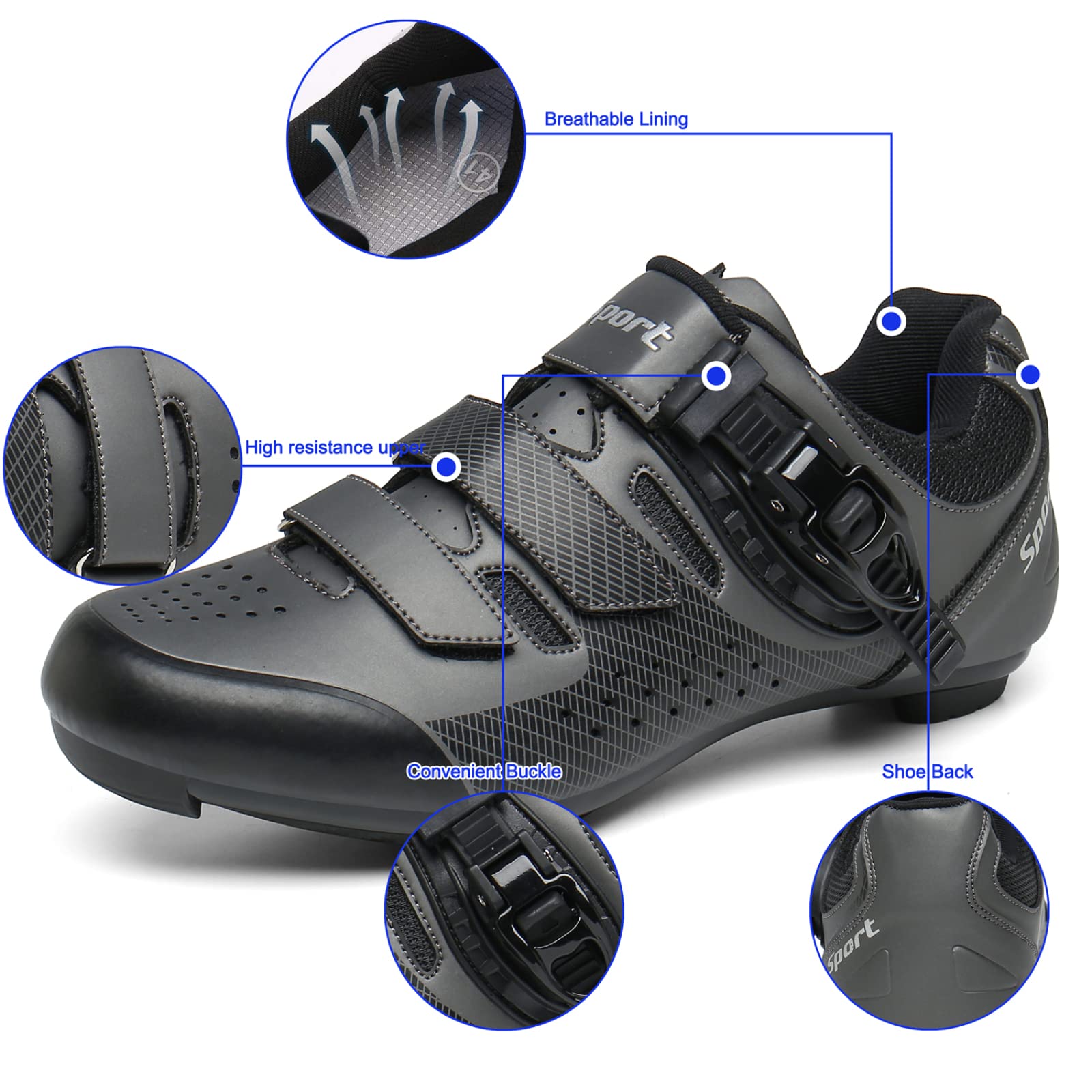 Męskie buty szosowe, kolarskie, sneakersy MTB Clits Route Cleat Dirt Bike Speed Flat Racing damskie SPD pedały kolarstwo górskie, Szary B, 40 EU