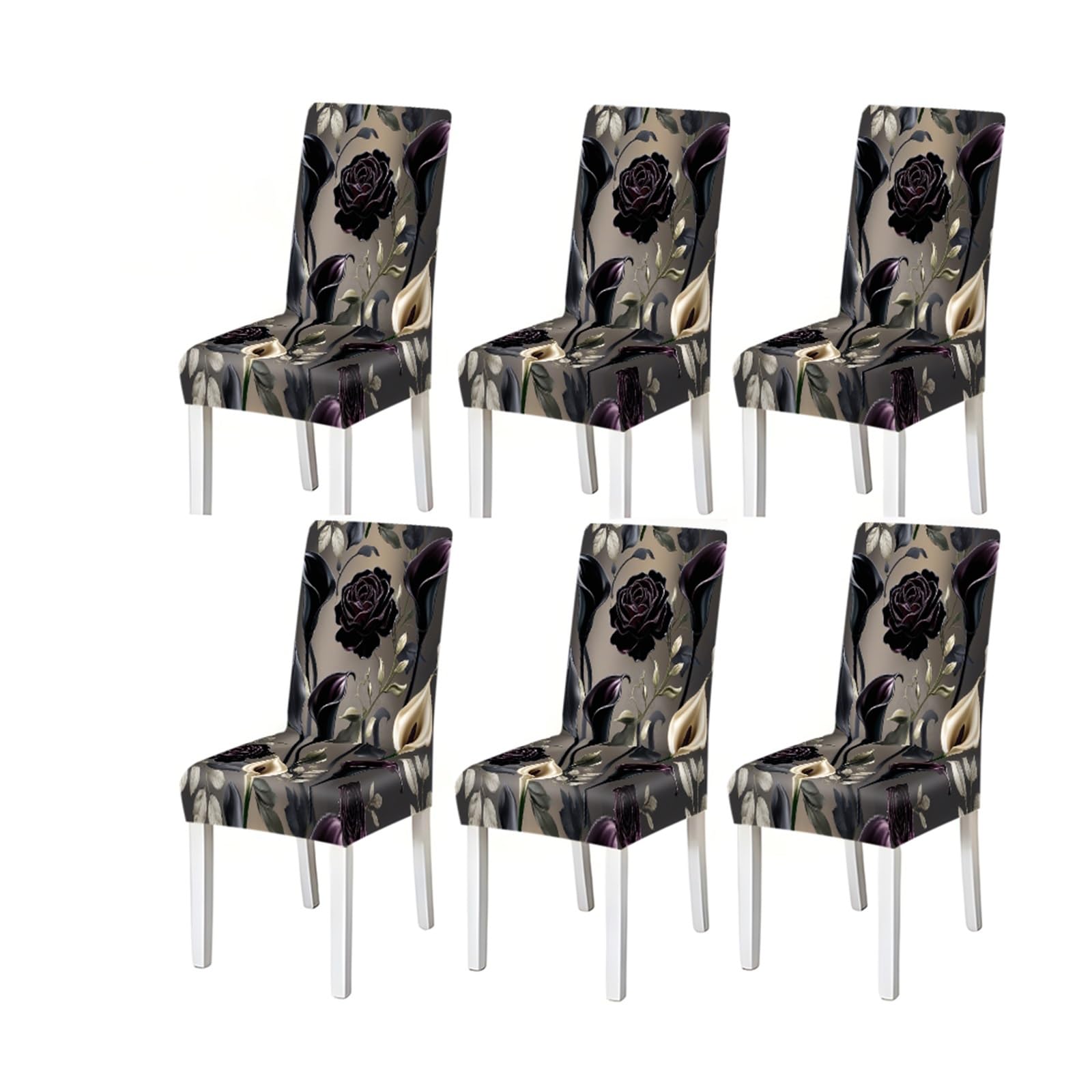 KXUAUV Gothic Black Rose Calla Lily Floral Print Stretch Dining Chair Covers, For Home Kitchen Dining Room Party, 2/4/6 PCS Seat Protectors for Restaurant Hotel Party(6PCSChair cover)