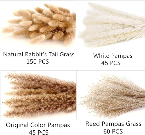 Miniatura 44 de Decoración de hierba seca de las pampas, 120 piezas de hierba de las pampas con colas de conejo, ramo de hierba de caña para bodas, flores bohemias