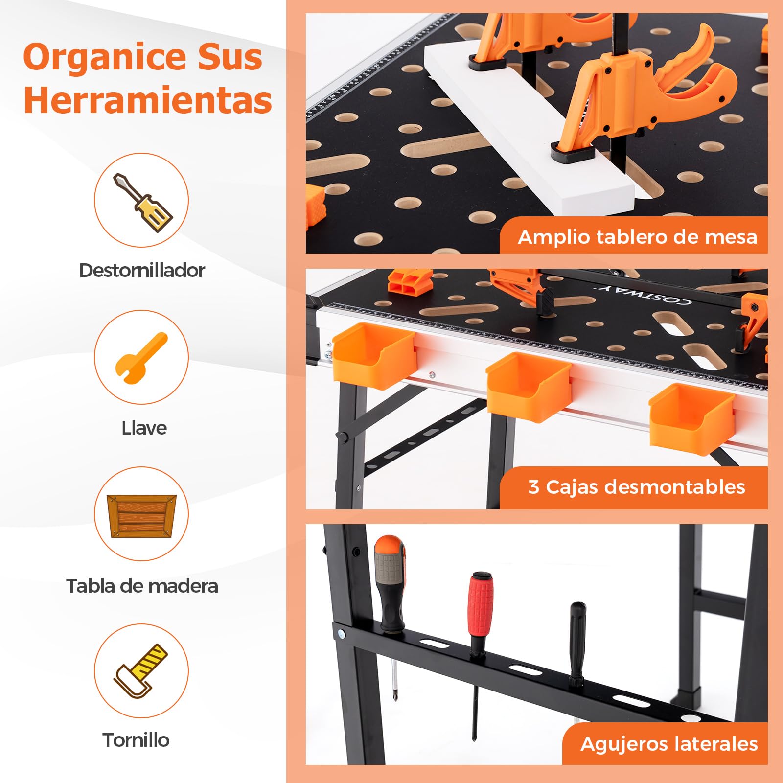 COSTWAY Banco de Trabajo Plegable, Soporte de Metal Resistente de 454 KG, Banco de Carpintería para Garaje, Taller de Reparación (84,5 x 60 x 74 cm)