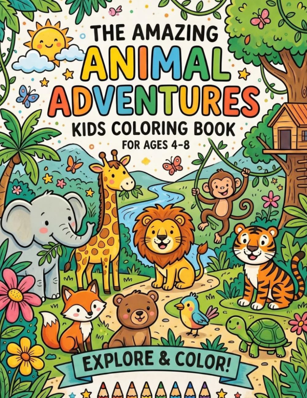 The Amazing Animal Adventures: Kids Coloring Book For Ages 4-8