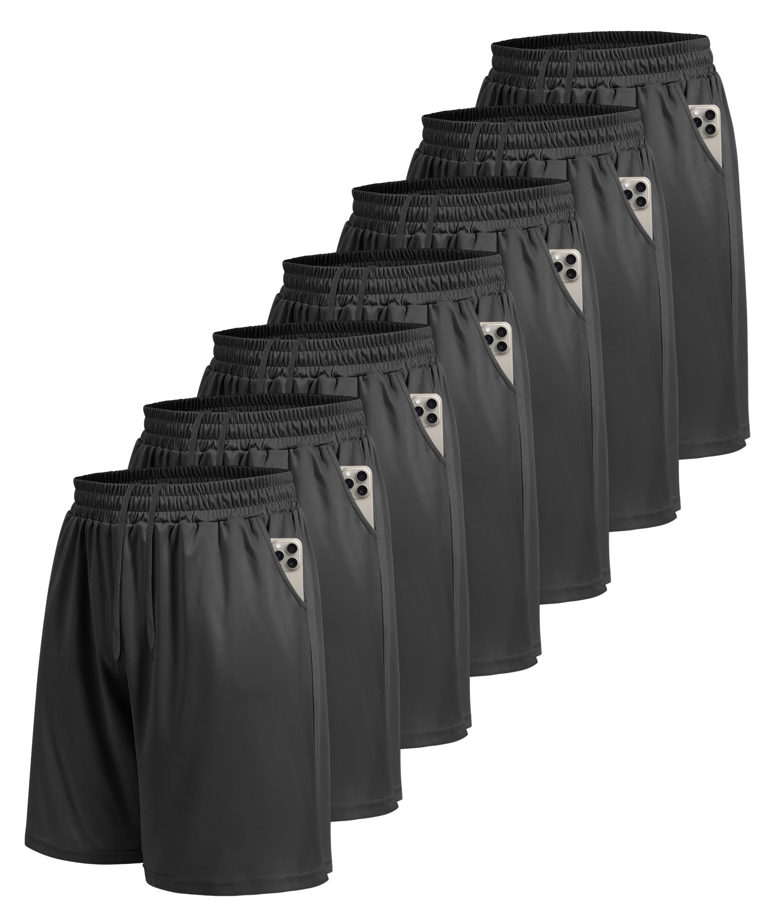 7 Pack Mens Athletic Shorts with Pockets - Gym Basketball Workout Quick Dry