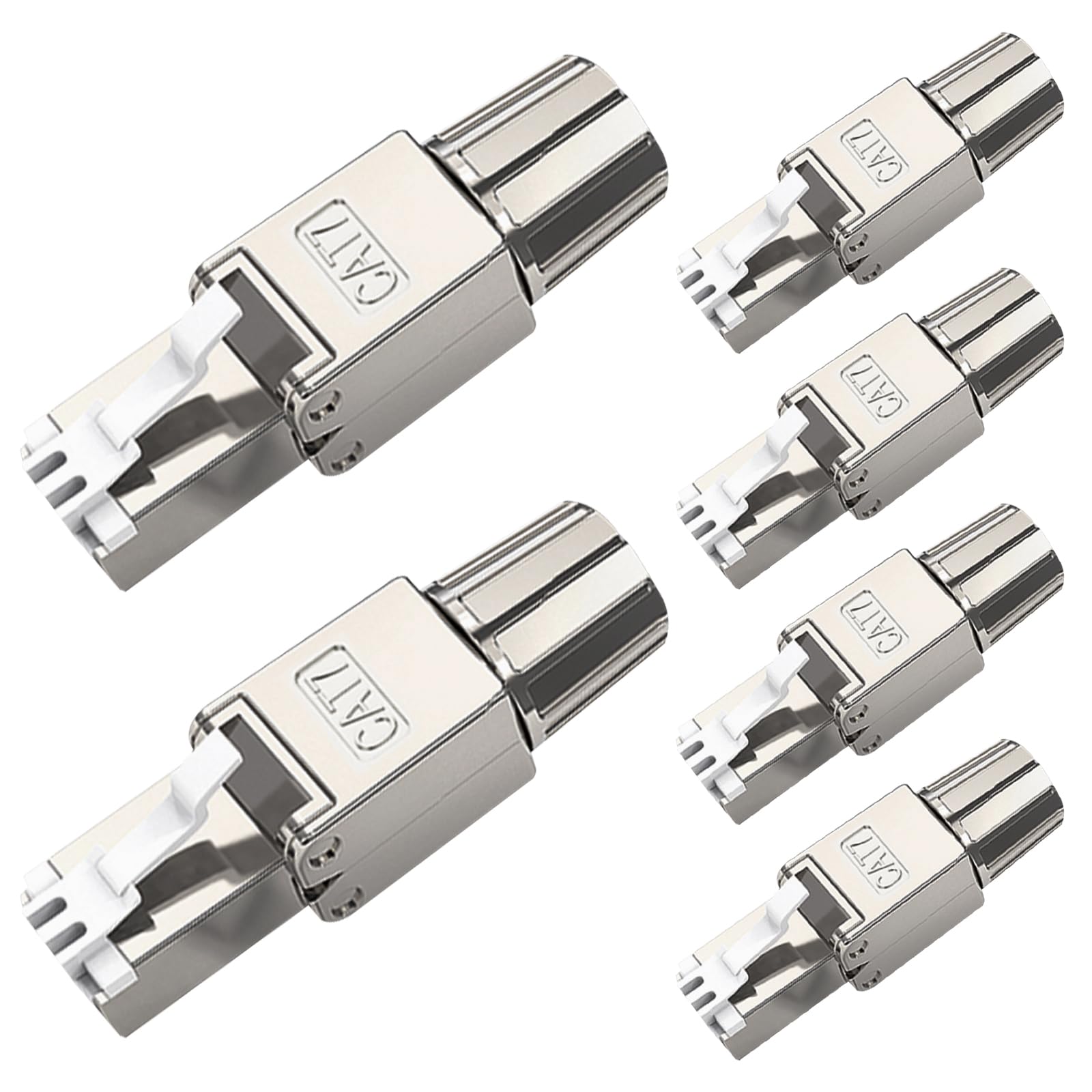 NataLink Cat7 Cat6A RJ45 Connector 6-Pack, Tool-Free Zinc Alloy Shielded Ethernet Termination Plugs for Cat7 up to 23AWG Solid Bulk S/FTP Ethernet