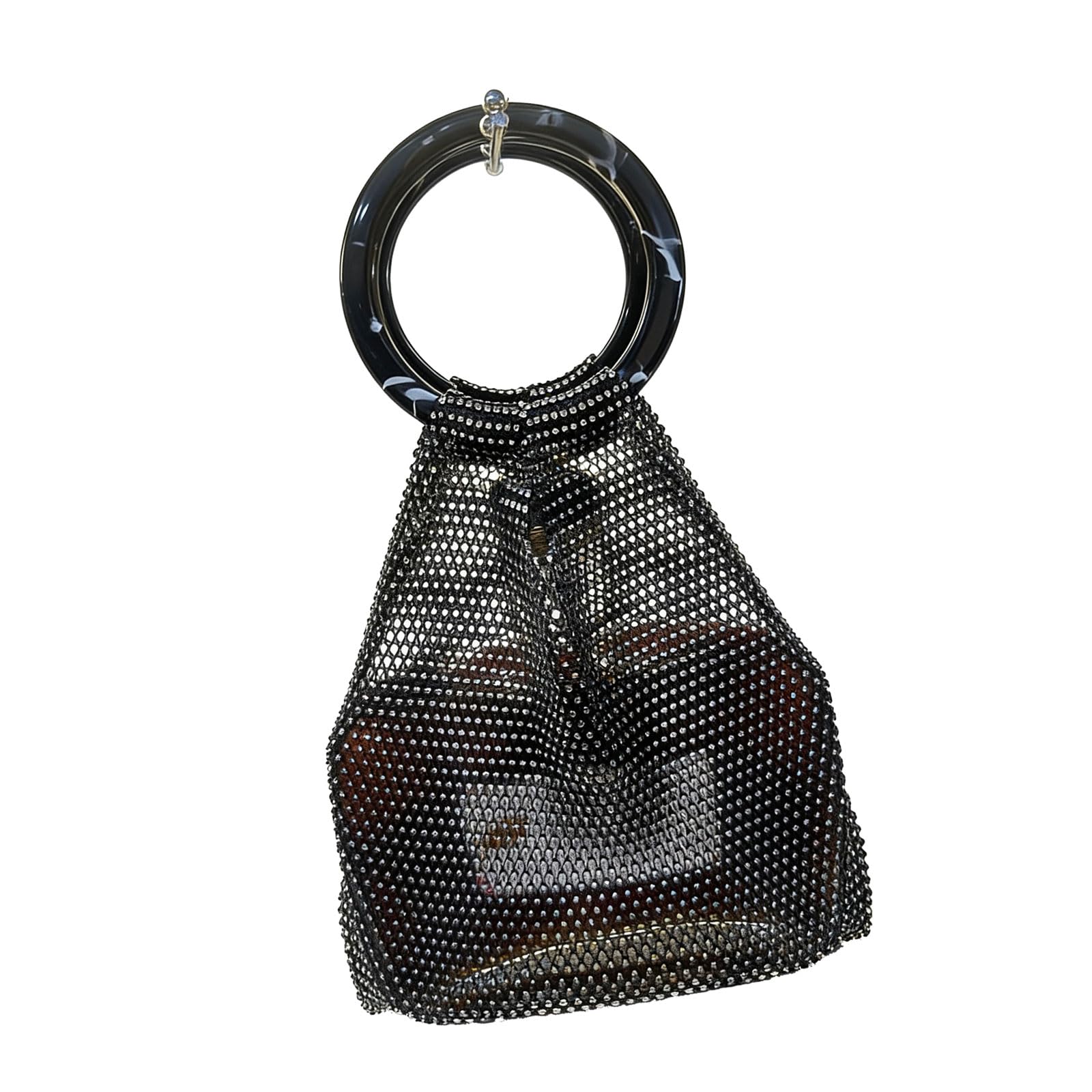 Kaeltsyn Secure Wine Bottle Bag with Resin Handle Spacious Organiser with Crystal Embellishment for Various Occasions Woven Bag
