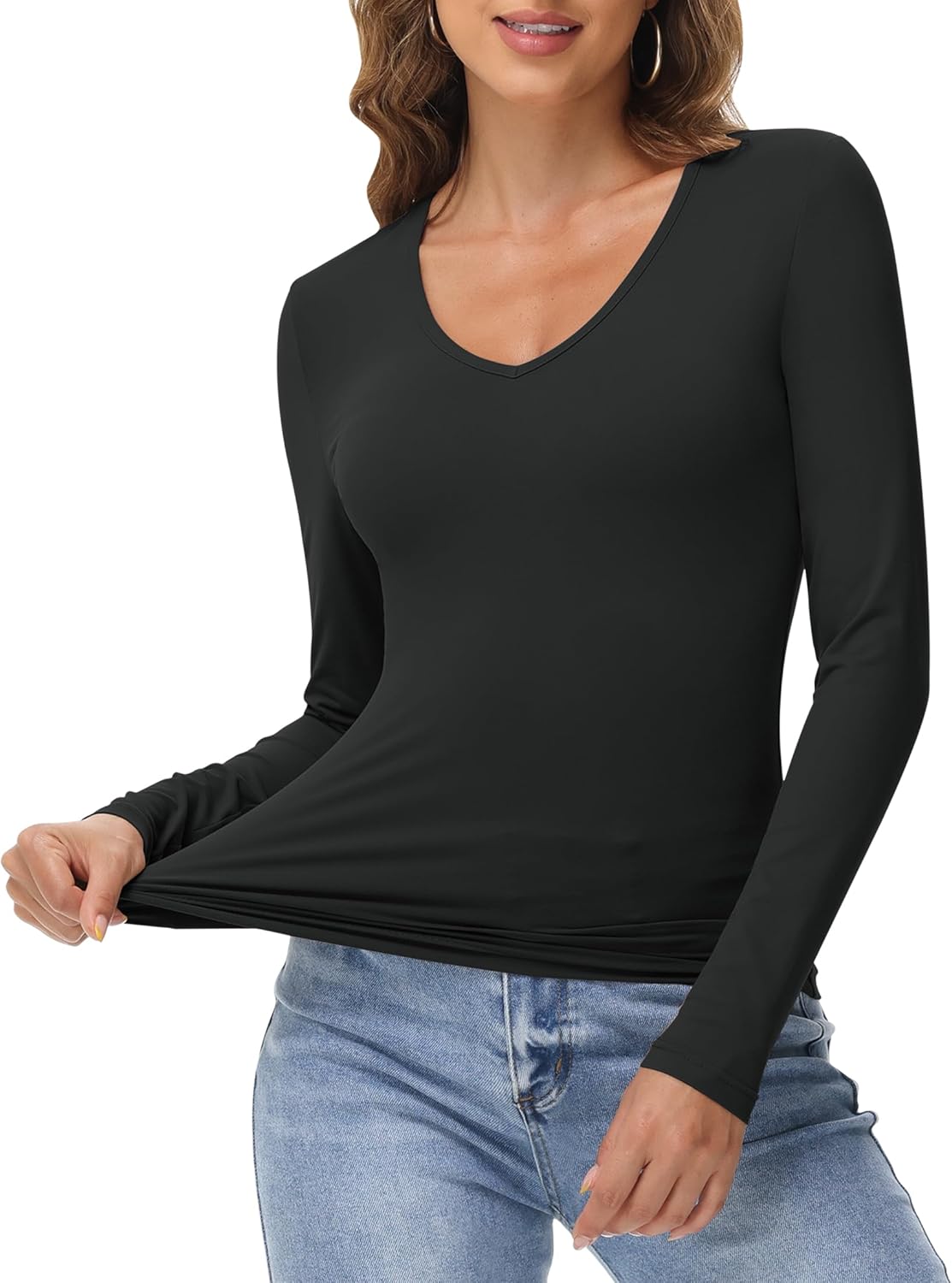 IWD Womens Long Sleeve Shirts V Neck Casual Tops 2026 Fashion Slim Fitted Tops Basic Tee Y2k Outfits - Image 4