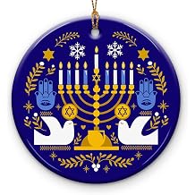 Hanukkah Christmas Ornament 2026 Menorah, Hamsa Hand Jewish Xmas Decorations Spiritual Ceramic Ornaments Hanging Tree, Colorful Hanukkah Gifts for Religious Men & Women