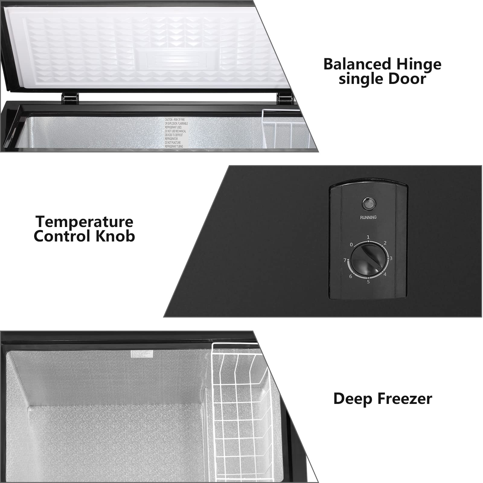 R.W.FLAME Chest Freezer 5.1 Cubic Feet, Deep Freezer, Removable Basket, Adjustable Temperature, Energy Saving, Top open Door Compact Freezer, Black on Fridge.com