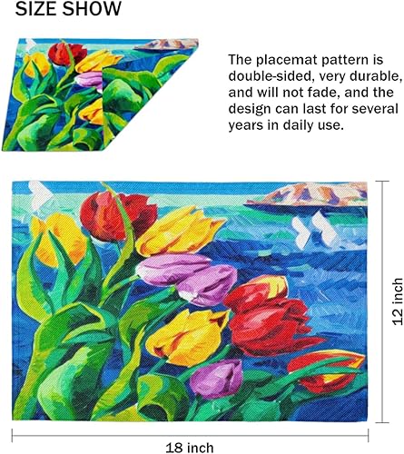 Miniatura 4 de Flower Pattern Placemats Set of 4 Table Mats Washable Placemat Waterproof Place Mats for Party Home Dining Table Decor 18x12 in