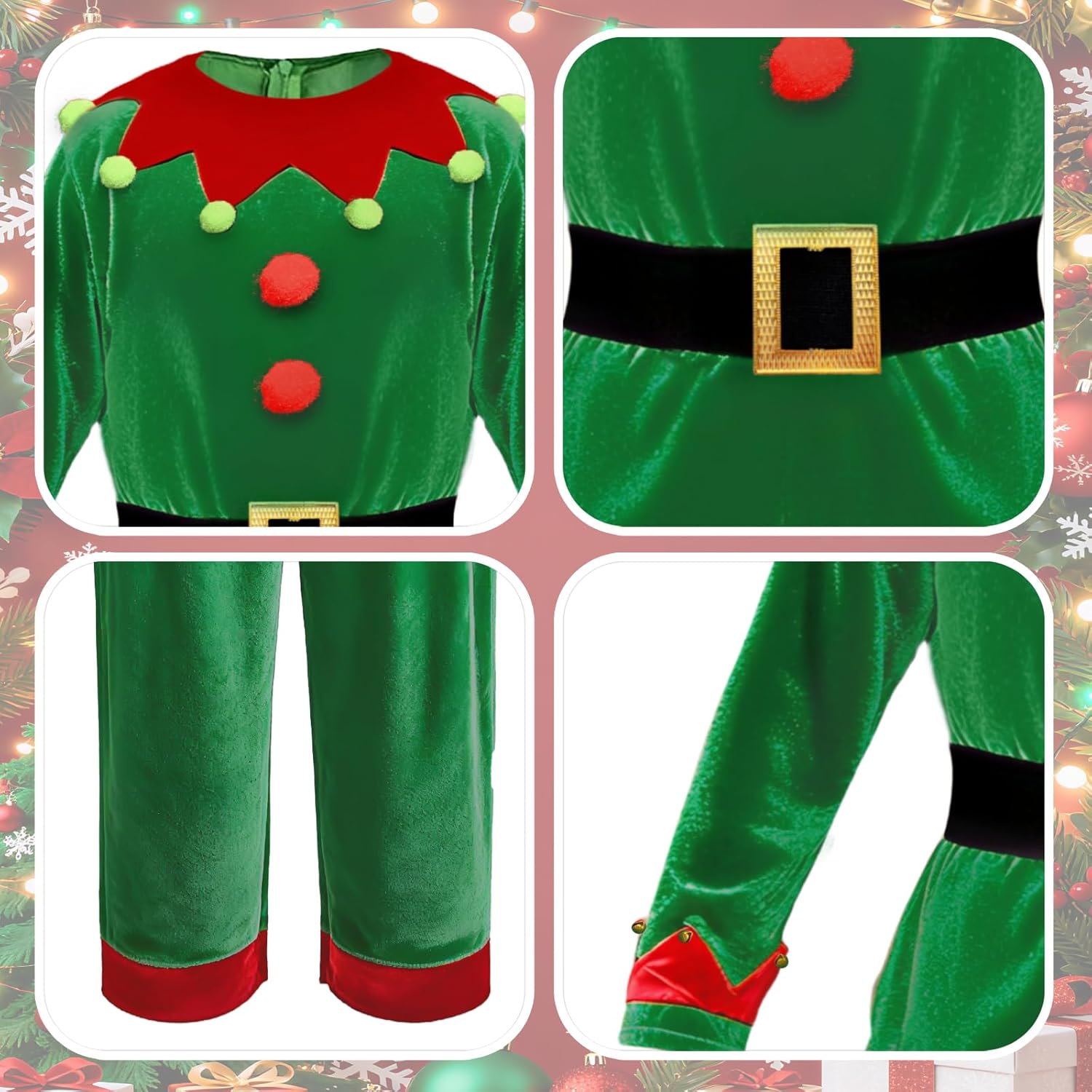 Christmas Set Boys Elf Costume Santa's Helper Xmas Festive Cosplay Holiday Outfit with Belt Socks Hat. - Image 4
