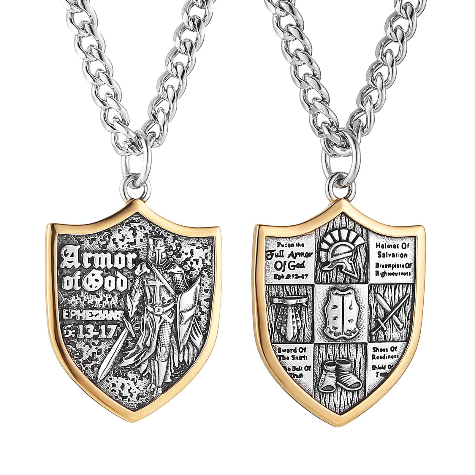 HZMAN Knights Templar Put On The Whole Armor of God Ephesians 6:13-17 Red Cross Design Stainless Steel Necklace for Men