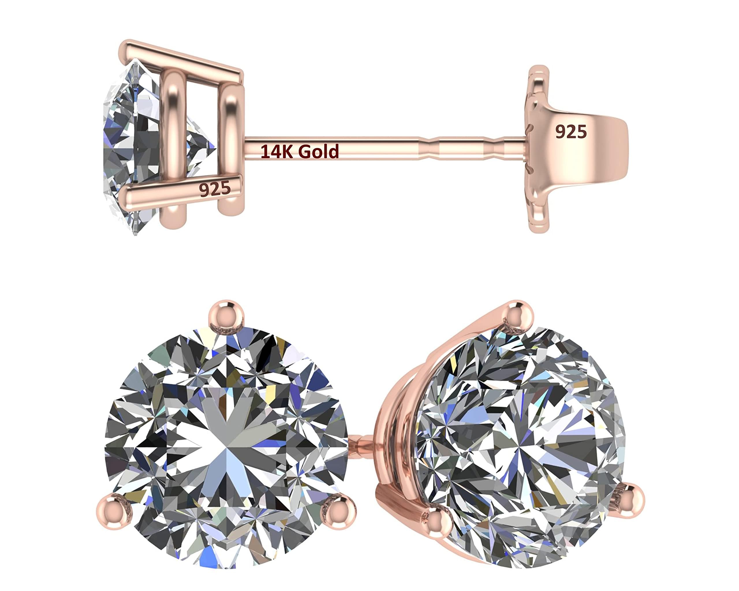 Sponsored Ad - 14K Gold Post & Sterling Silver Made with Swarovski Zirconia 3 Prong Martini Style Stud Earrings 1.0ct to 4ct