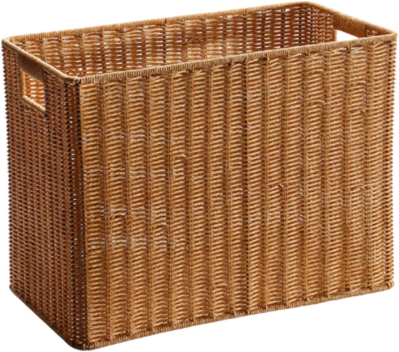 Imitation Rattan Basket Woven Basket Portable Lightweight Newspaper Basket Cabinet Storage Basket for Laundry Room, S