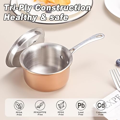 Miniatura 4 de Mini sartén con tapa, olla de acero inoxidable de tres capas con mango que se mantiene fresco y compatibilidad con todas las placas de cocina (gas,
