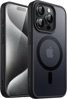 JETech Funda Magnética para iPhone 15 Pro 6,1 Pulgadas Compatible con MagSafe, Carcasa Translúcida Mate Trasera Fina Antigolpes (Negro)