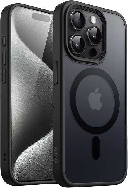 JETech Magnetyczna Etui dla iPhone 15 Pro 6,1 Cala Kompatybilny z MagSafe, Półprzezroczysta Matowe Tylna Szczupły Odporny na Wstrząsy Case (Czarny)