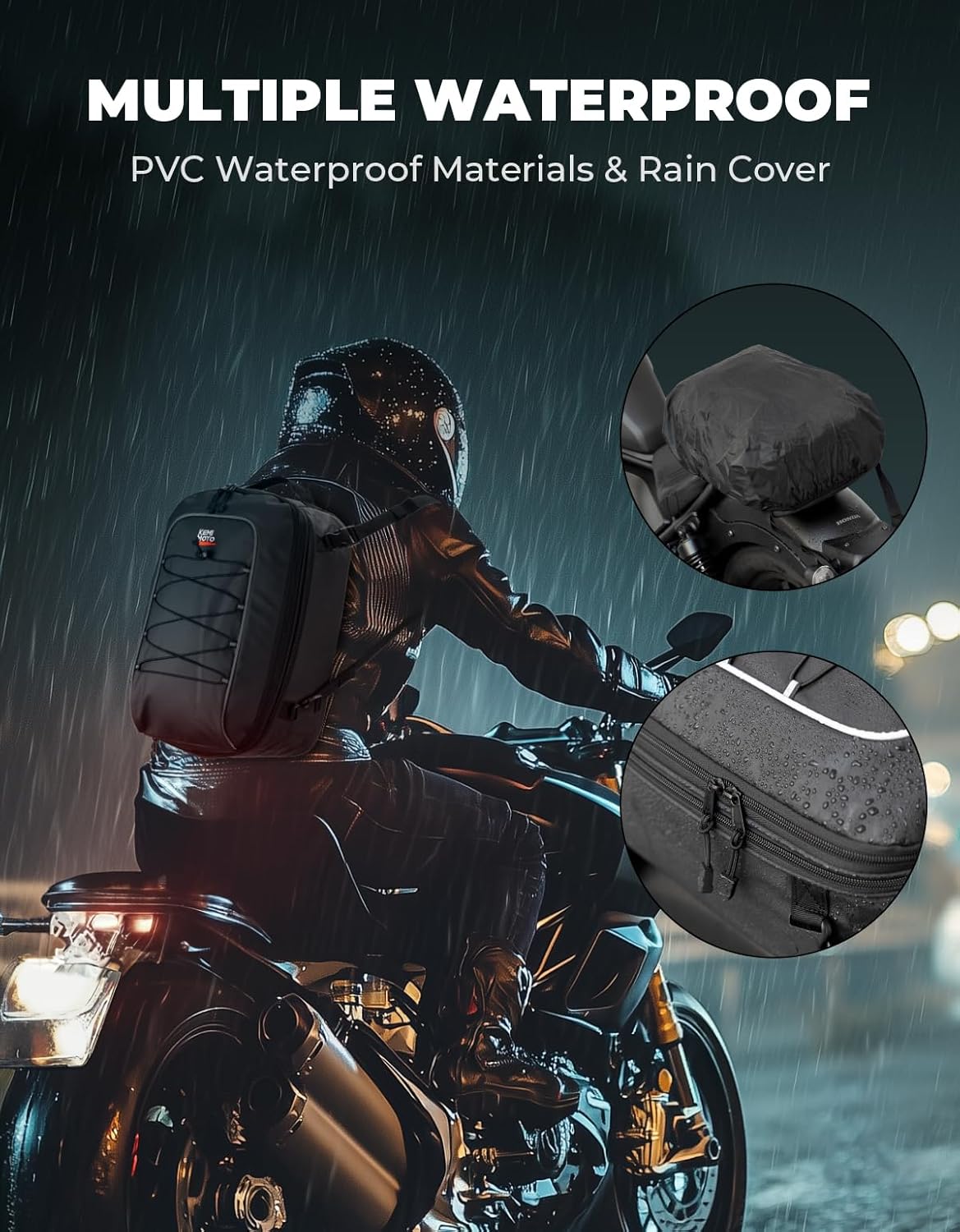 KEMIMOTO Motorcycle Tail Bag, 22L-30L Expandable Waterproof Rear Seat Bag Helmet Backpack with Rain Cover for Motorbike Accessories
