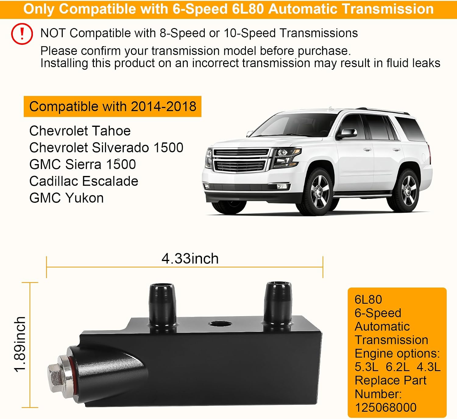 125068000 Transmission Fluid Thermal Bypass Valve Transmission Regulator Compatible with 2014-2018 Chevrolet Silverado 1500,GM 6L80 5.3L 6.2L 4.3L,GMC Sierra 1500 Yukon Tahoe Escalade 6-Speed