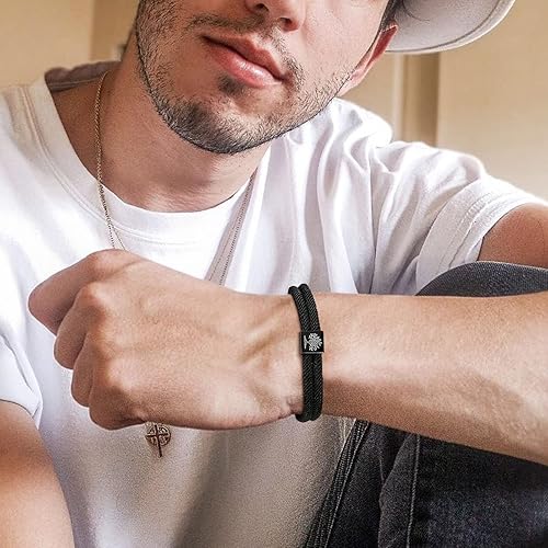 Miniatura 2 de TempBeau Pulsera Trenzada de Cuerda con Cruz para Hombre - Pulsera de Cuerda Ajustable del Árbol de la Vida para Surf, Pulsera de Cuerda Náutica