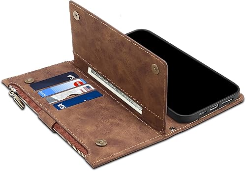 Miniatura 5 de Funda con tapa para teléfono celular, compatible con Motorola Moto E40E30E20, funda con cremallera con ranura para tarjetas de bloqueo RFID,