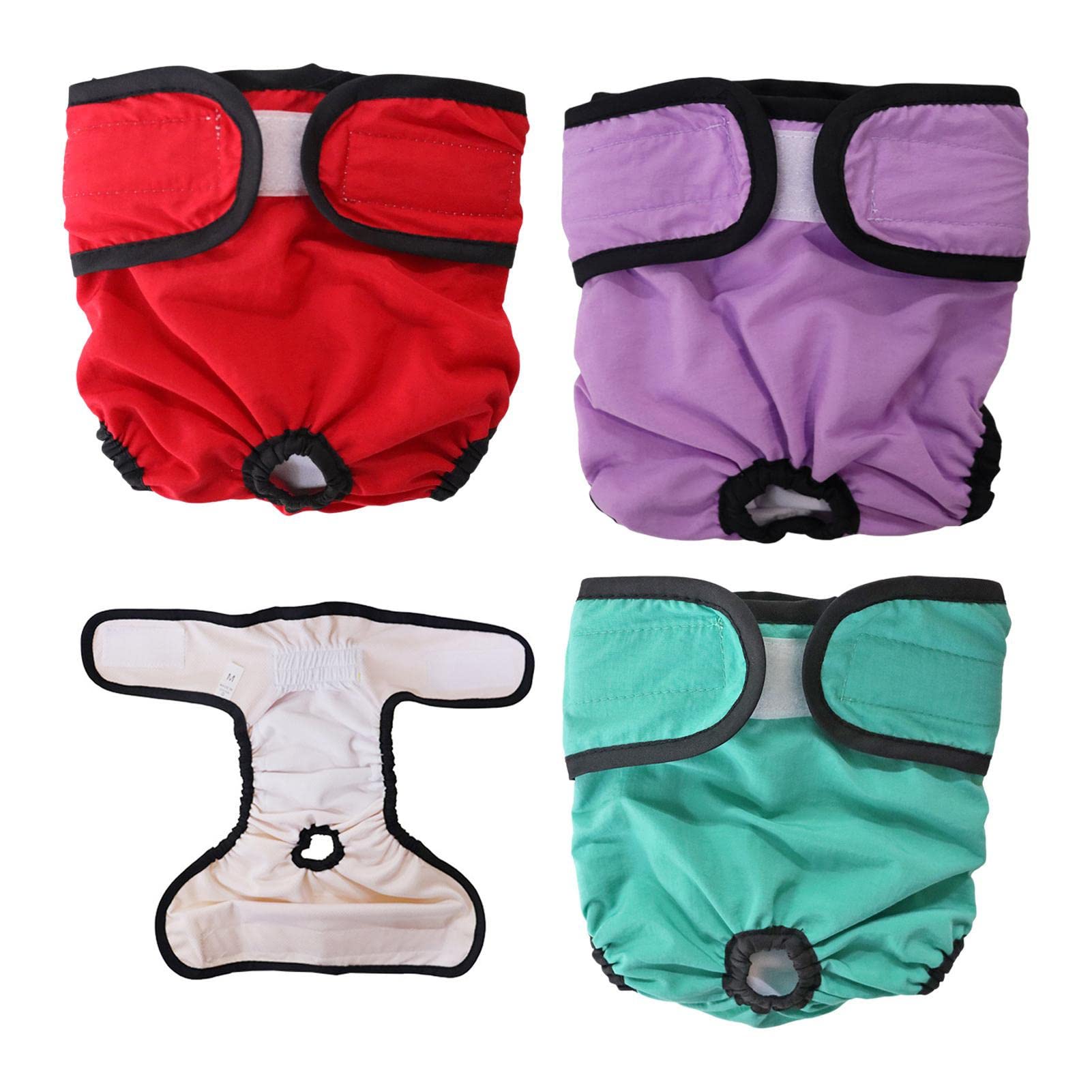 Pañales para perra para el ciclo de calor, 4 unidades con diseño ajustable, pañales reutilizables para mascotas, color brillante, y cómodo, a prueba de fugas para cachorros y adultos Pologmase