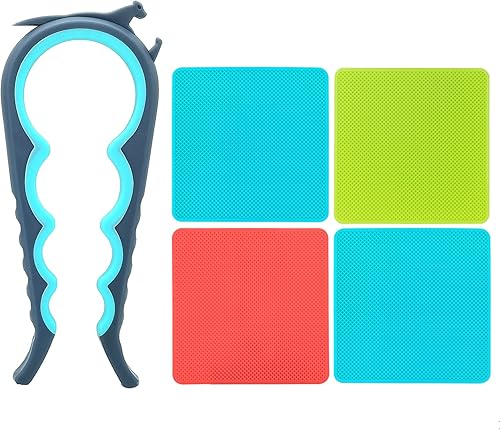 Último abridor de tarros con 4 almohadillas de goma para manos débiles mayores con artritis manos y niños