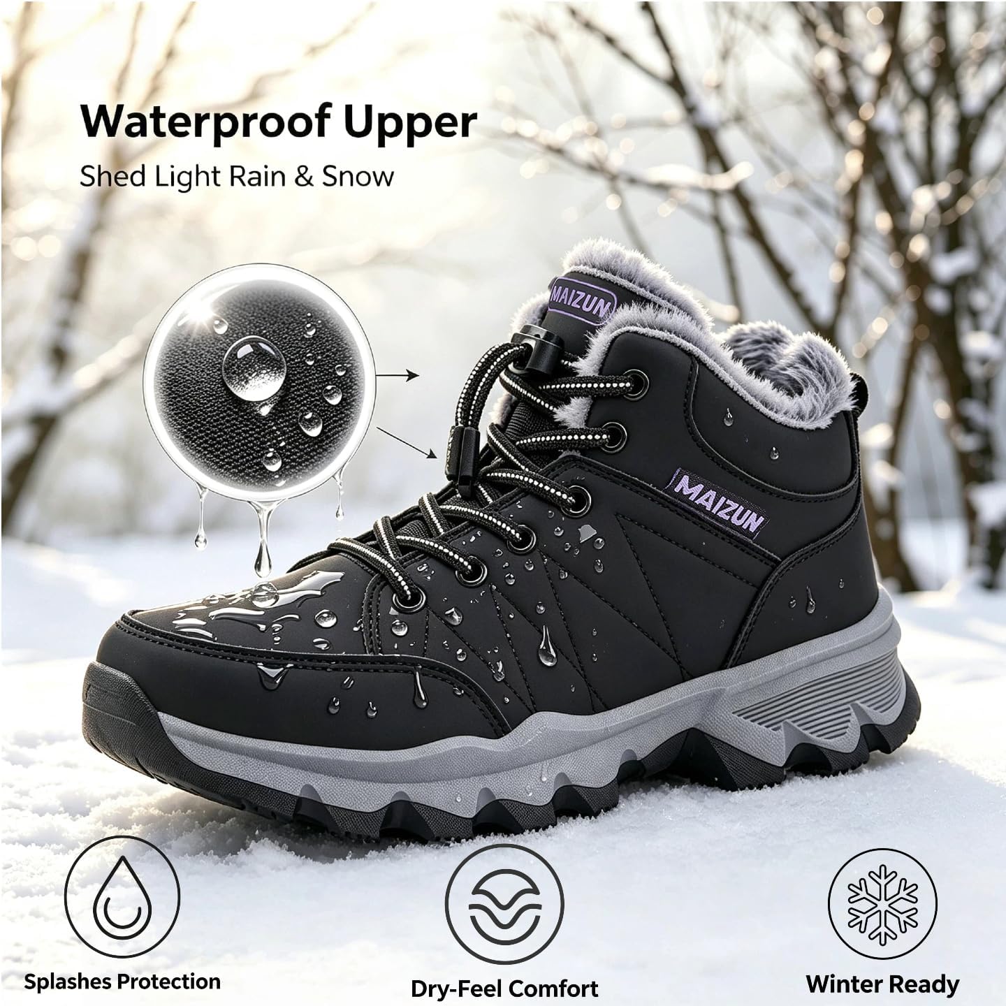 Womens Winter Boots Waterproof Snow Boots Anti-Slip Fur Lined Ankle Boot