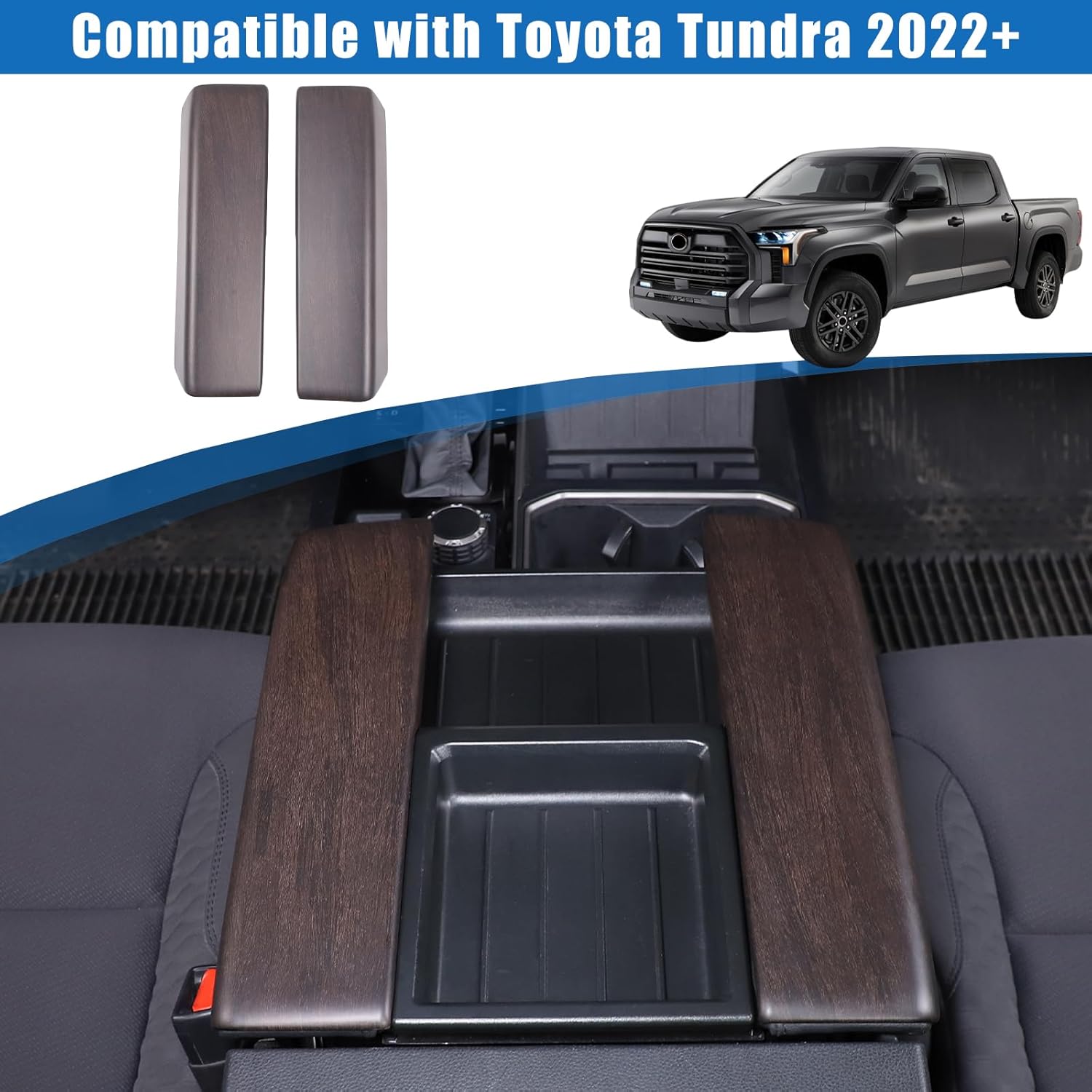 Car Central Control Armrest Protective Cover Compatible with Toyot@ Tundra/Sequoia 2022-2024 ABS Central Control Armrest Cover Waterproof Anti-Scratch Armrest Protector Pad (Oak Grain)