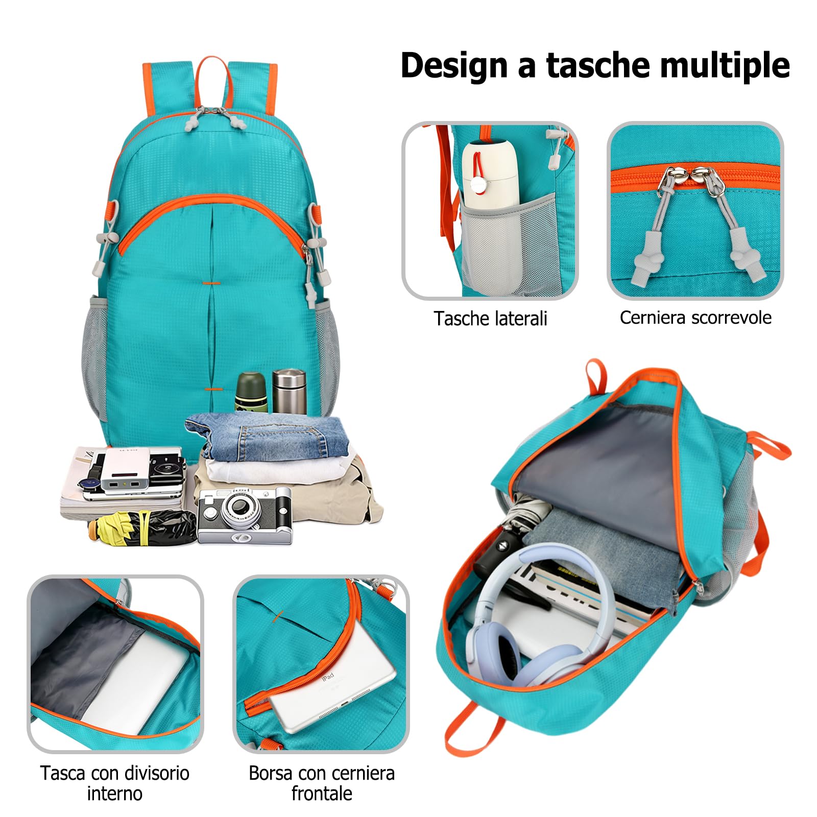 Zaino Pieghevole Impermeabile Leggero Zaini Zaino da Trekking Donna Uomo Backpack per Campeggio Viaggio Uso Quotidiano Azzurro