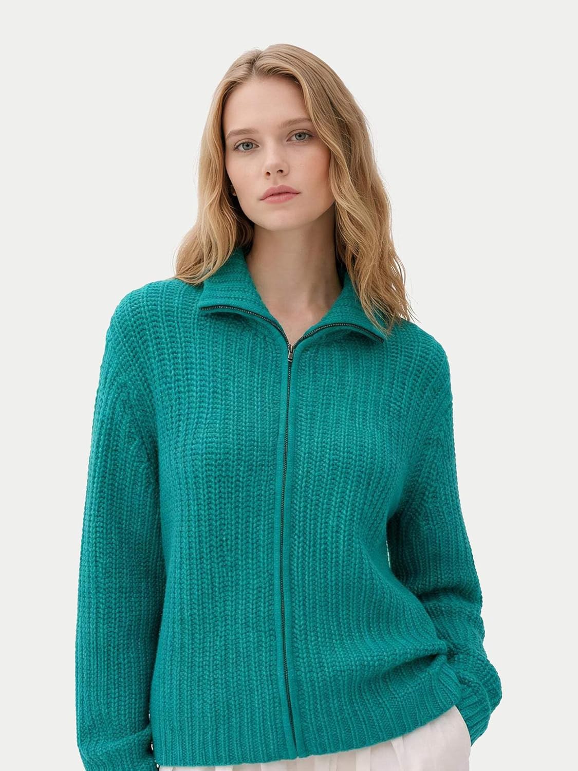 Chunky Cashmere Cardigan with Zipper