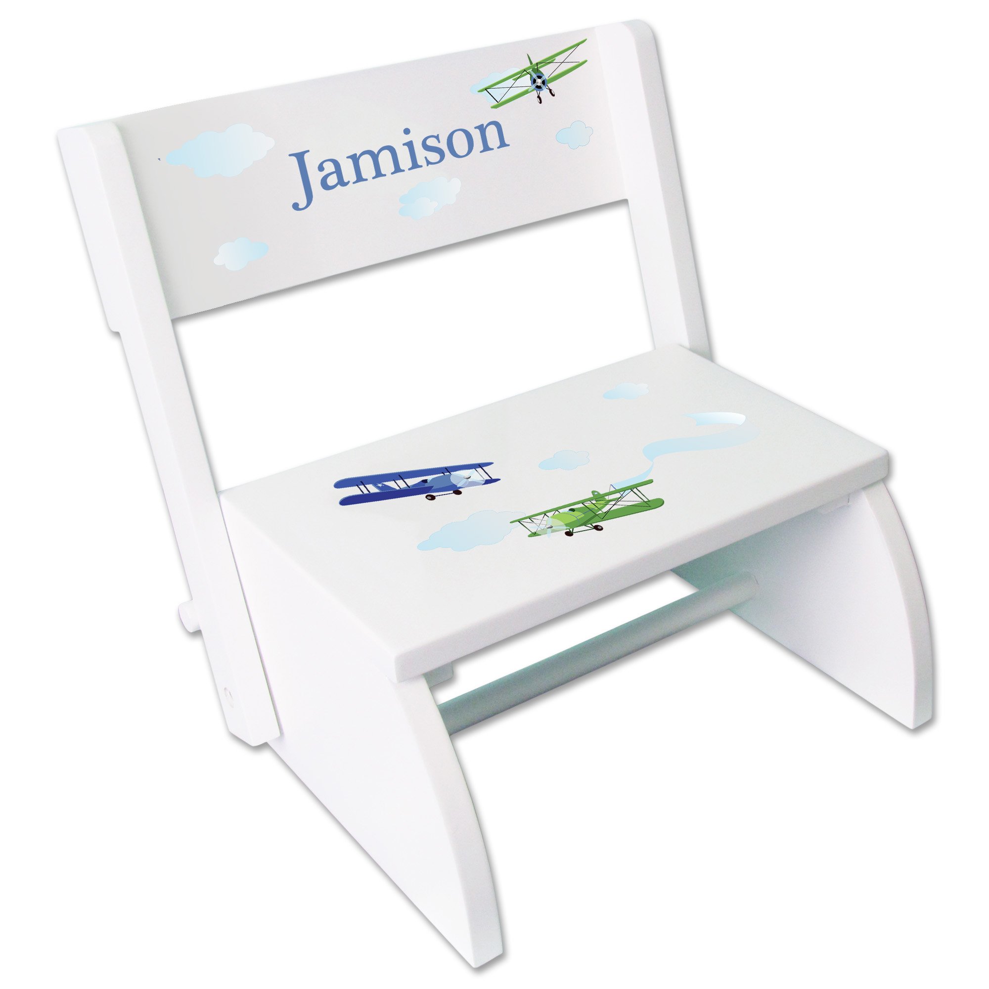 My Bambino Personalized Airplane Childrens and Toddlers White Step Stool
