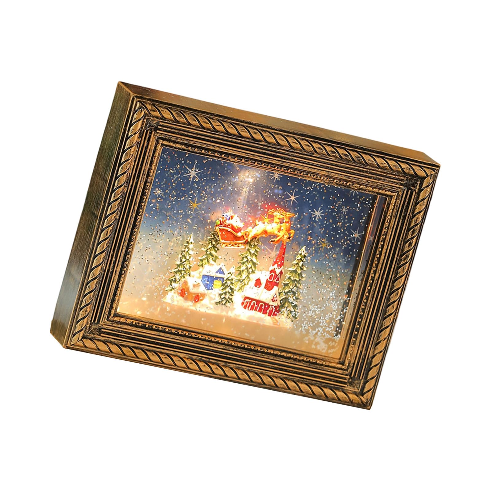 Caja giratoria iluminada para adornos navideños con visualización de imágenes personalizable y marco de fotos musical de Navidad con efecto suave de nevadas