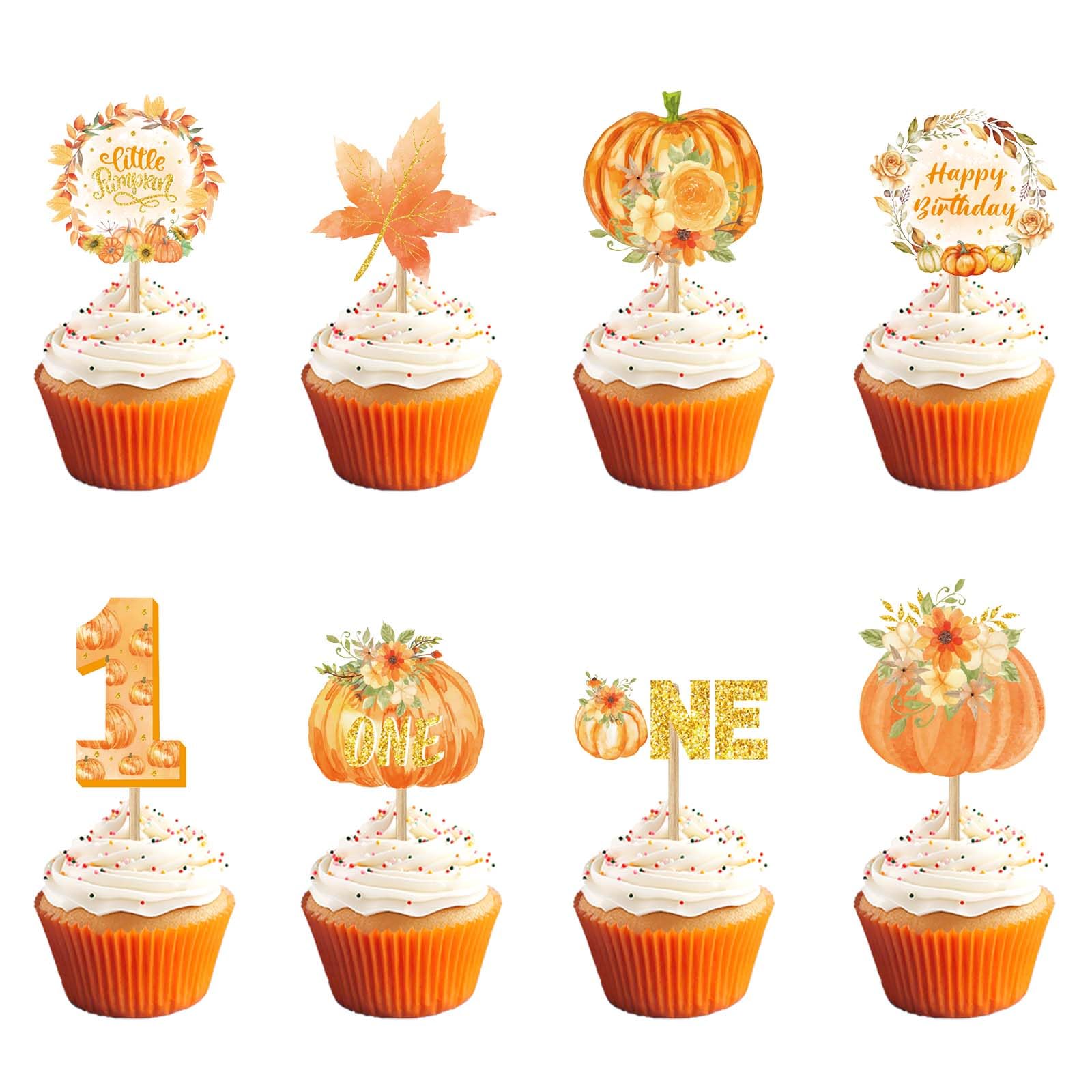 Weecent 48 Pcs Pumpkin One Cupcake Toppers Pumpkin Baby shower Decorations 1st Birthday Cake Toppers for Fall Theme Thanksgiving First Birthday Party Cake Decorations Supplies