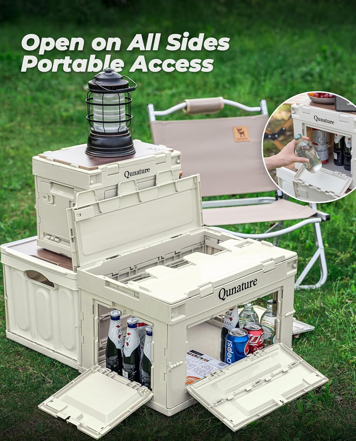 Collapsible Storage Bin with Lids 55L Camping Storage Box Foldable with Handle Plastic Organizing Stackable Storage Container for Outdoor Camping, Home, Fishing, Car RV, Office