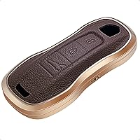 Vista 8 de Funda para llave inteligente con marco de cuero y aluminio, compatible con Porsche 911 Cayenne Panamera TAYCAN con 3 botones sin llave, accesorio