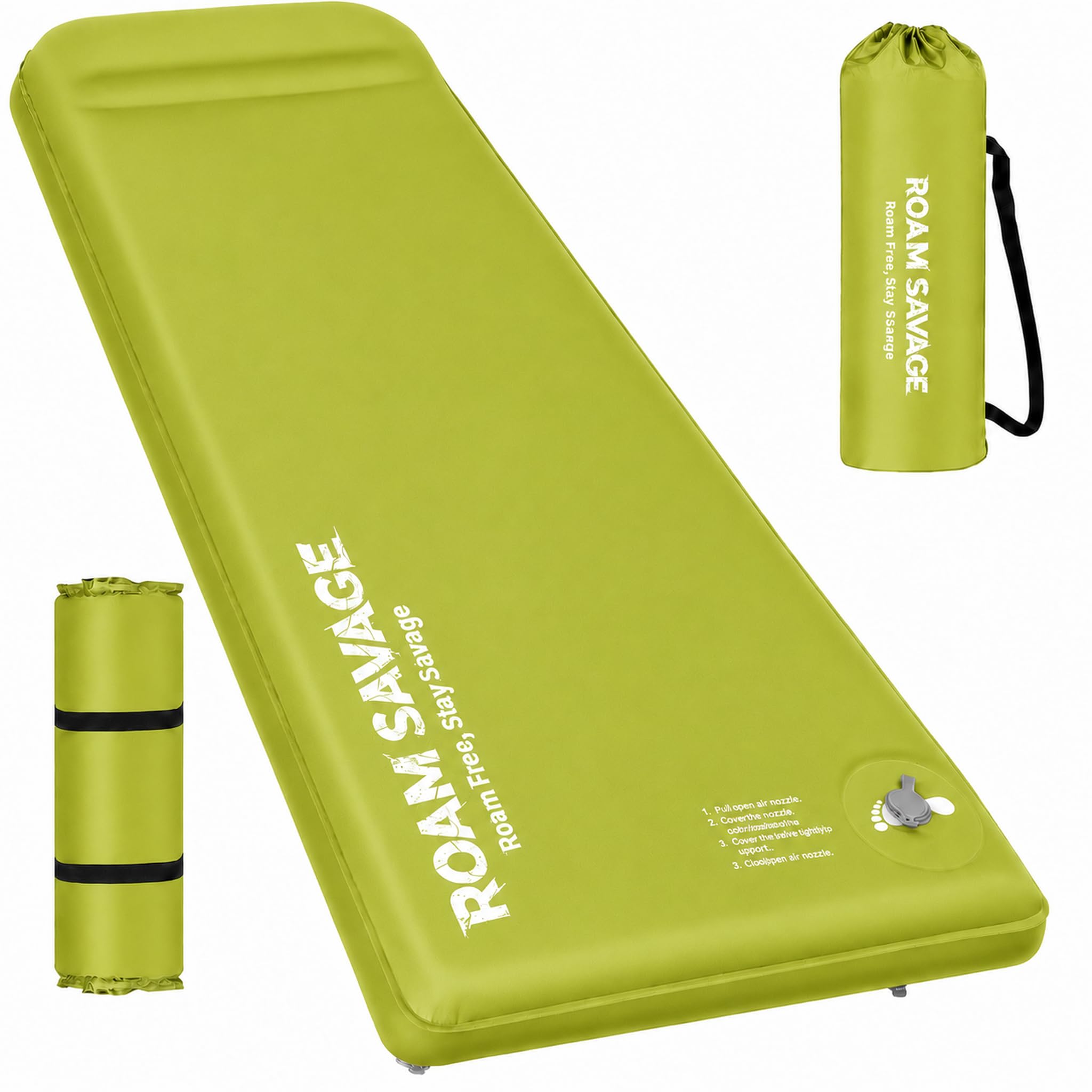 ROAM Savage Selbstaufblasende Camping-Isomatte, 7 cm Schlafmatte mit Kopfkissen, R-Wert 8,0 Isolierung, 50D TPU-Gewebe, koppelbare Luftmatratze für Camping, Wandern und Reisen