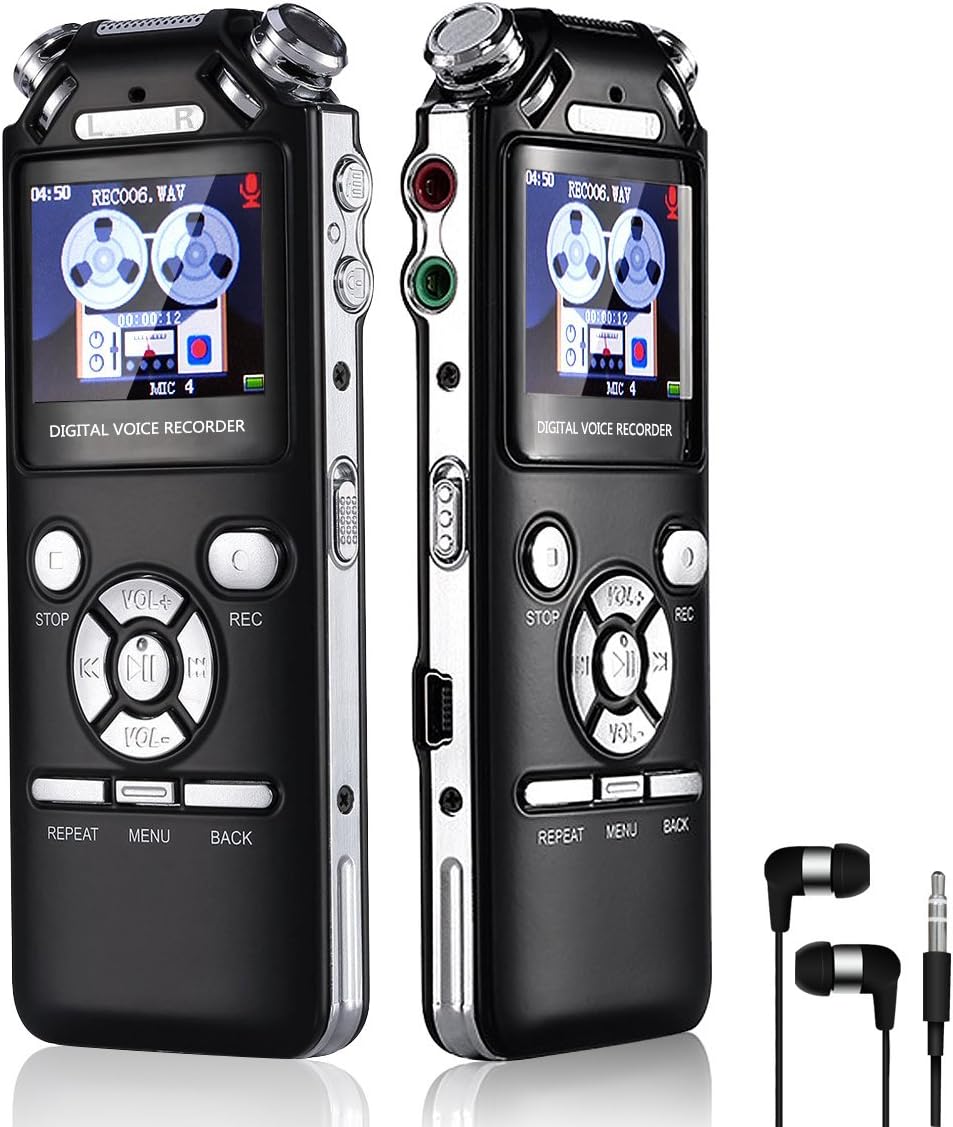 Voice Recorder Digital Voice Recorder Voice Audio Recorder 16GB Double Microphones Intelligent Noise Reduction Design Memory MP3 With Colorful Screen (Black)