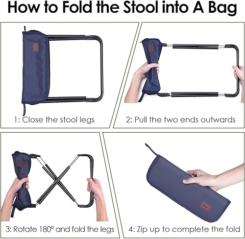 Miniatura 5 de MOONCY Taburete portátil, taburete plegable pequeño de 13 pulgadas para adultos, taburetes de campamento ultraligeros azules para senderismo y