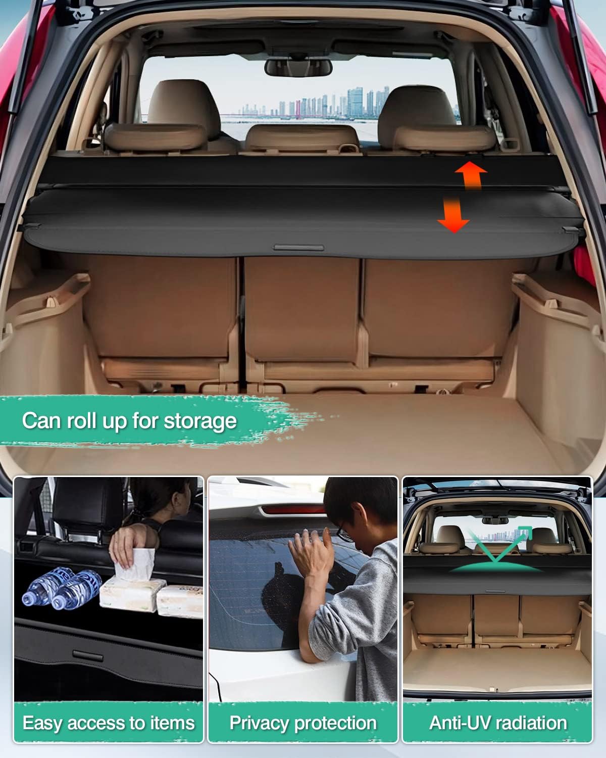 Powerty Cargo Cover for Honda CRV 2007-2010 2011 Retractable Trunk Cover Trunk Shielding Shade for CRV Accessories Cargo Luggage Cover No Gap