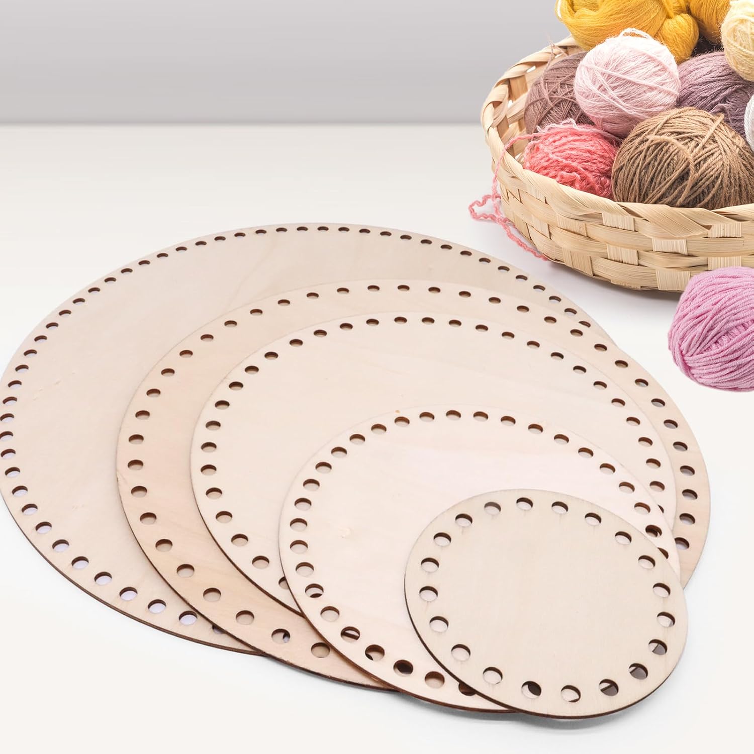 4"/6"/8"/10"/12" Diameter Basket Bottoms for Crochet Bases, 5Pcs Natural Blank Wood Base, Circle Crochet Basket Base Unfinished Wooden Knitting Bases for DIY Craft Weaving Baskets