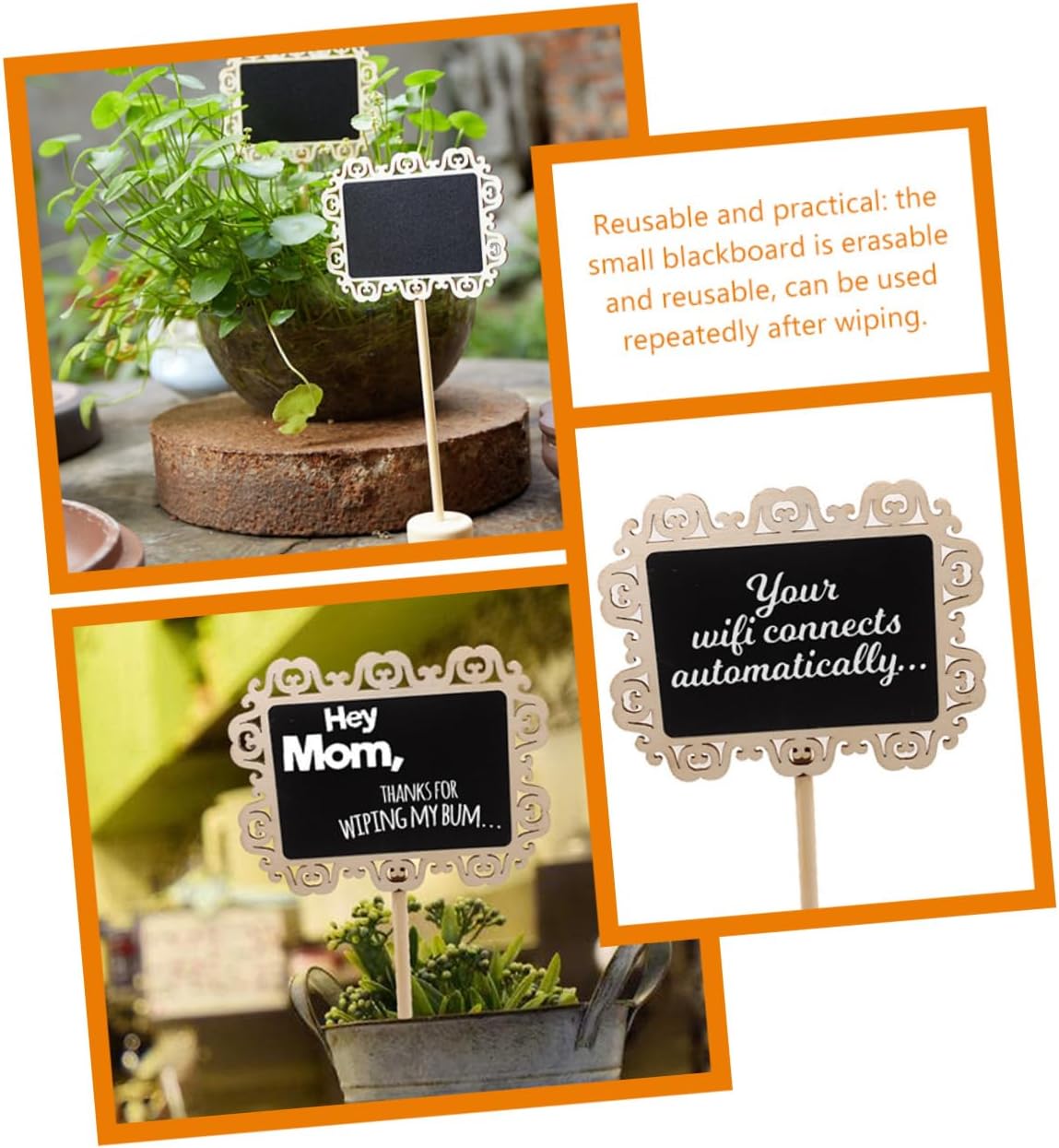 10pcs Hollow Out Wooden Blackboard Ornament for Birthday Party Desktop