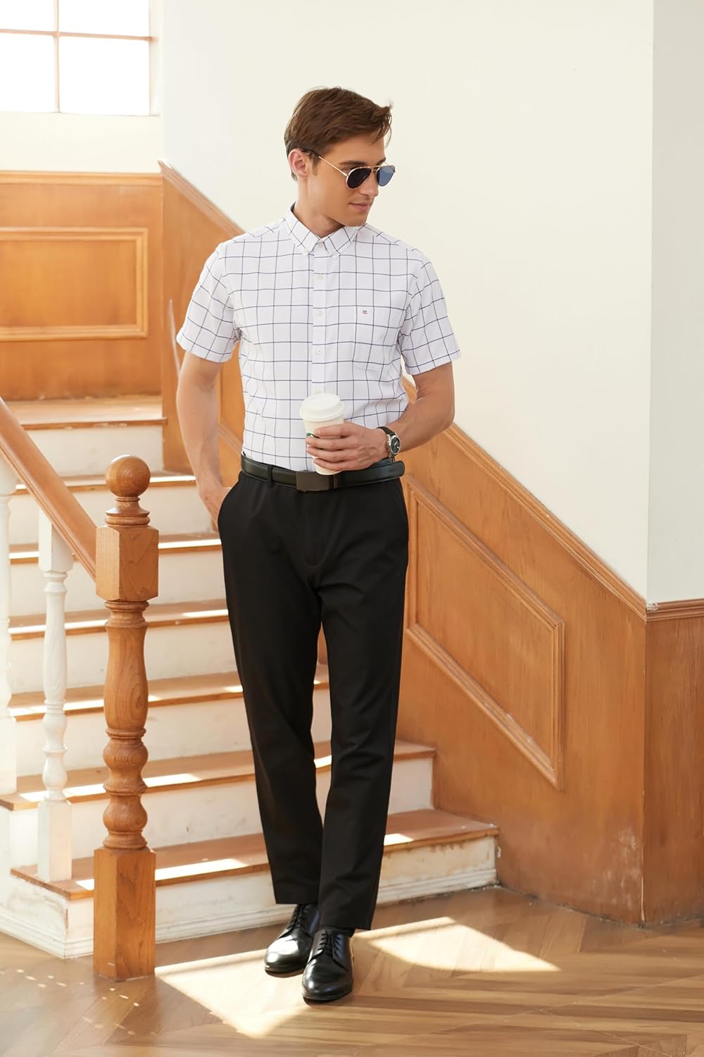 Cromoncent Men's Short Sleeve Oxford Shirt-100% Cotton Plaid Button Down Casual Summer Shirt - Image 6