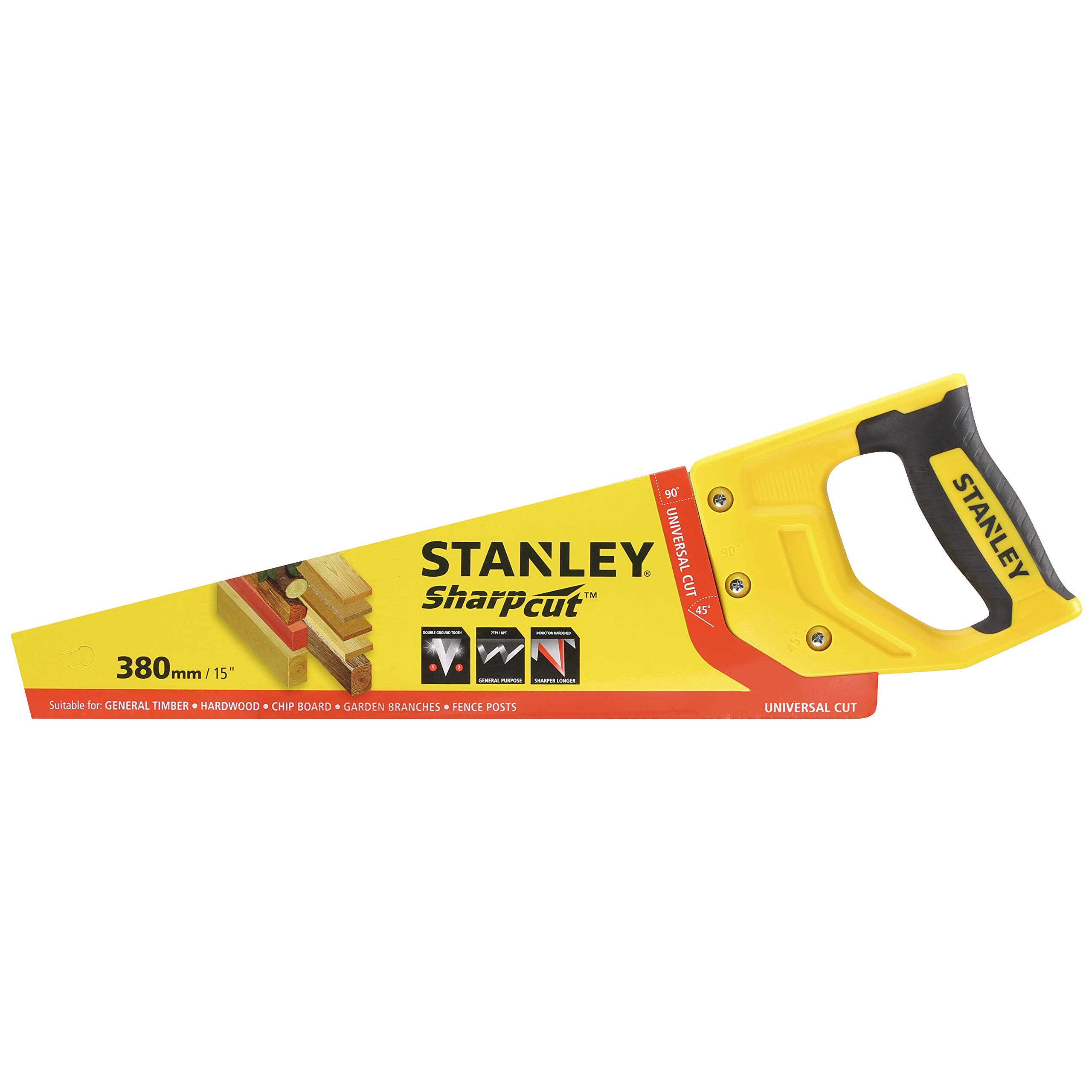 Stanley STHT20366-1 Handsaw Universal 15"/380mm 7TPI for DIYers & Professionals, Ideal for Cutting and Finishing Jobs, 380mm