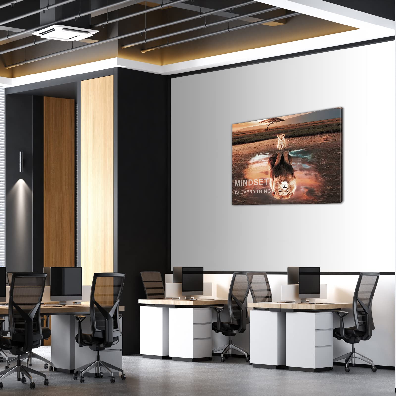 Mindset Is Everything - Lienzo motivacional para pared, diseño de león, 1 pieza, cita inspiradora, para decoración de oficina y dormitorio (61 cm de ancho x 91 cm de alto)